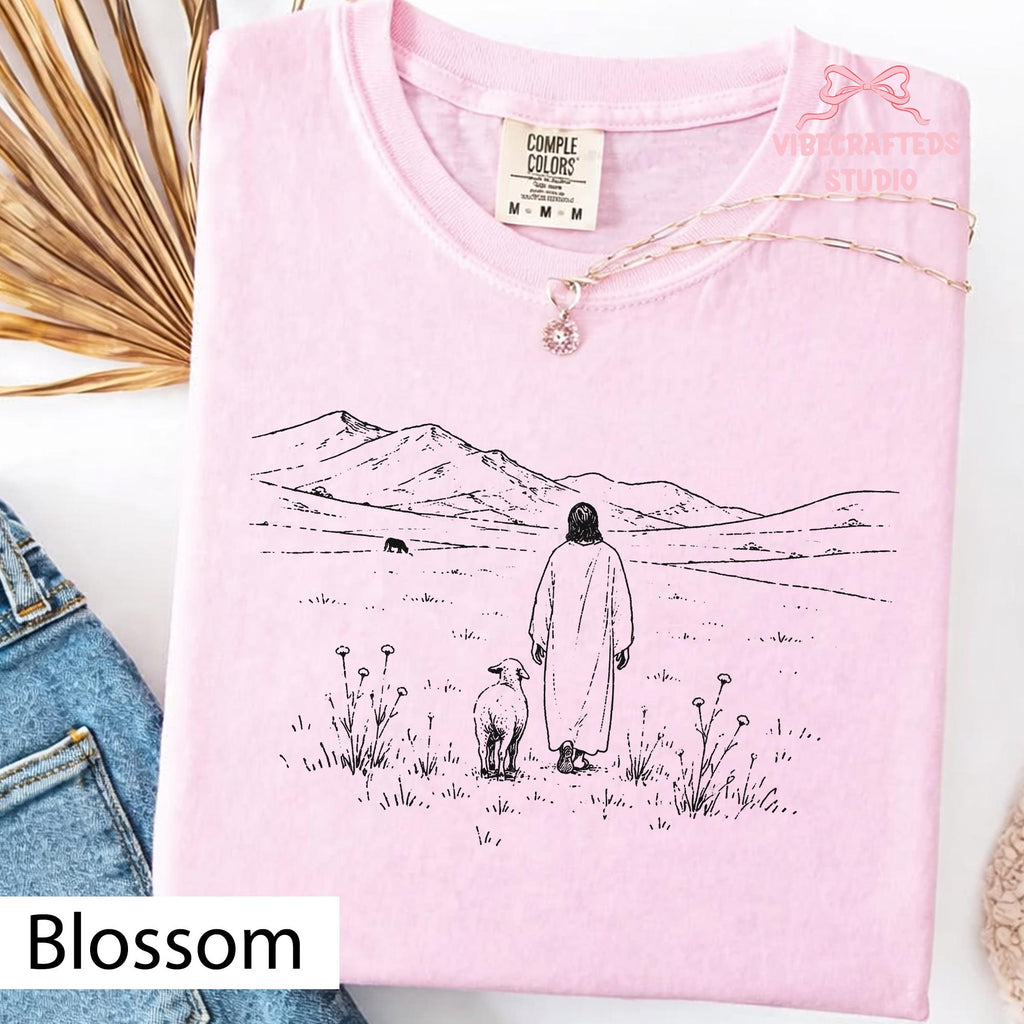 Jesus Shepherd Comfort Colors Christian Mountain Landscape Tee Minimalist Faith Religious Boho Christian (4)
