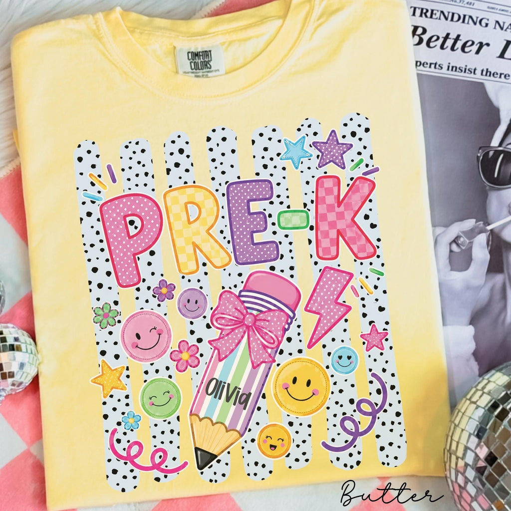 Personalized Pre-K Stripes Custom Striped Back School Tee First Day Pre-Kindergarten (1)
