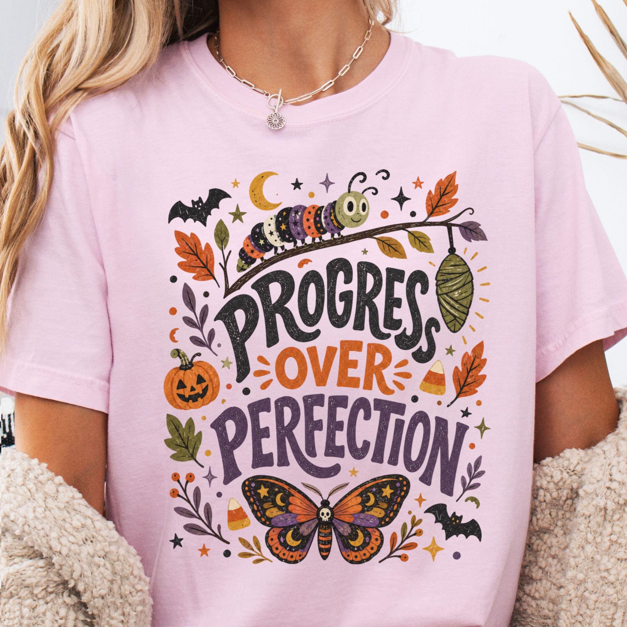 Progress Perfection Halloween Butterfly Growth Mindset Tee Teacher Counselor Teachers Counselors Students (3)