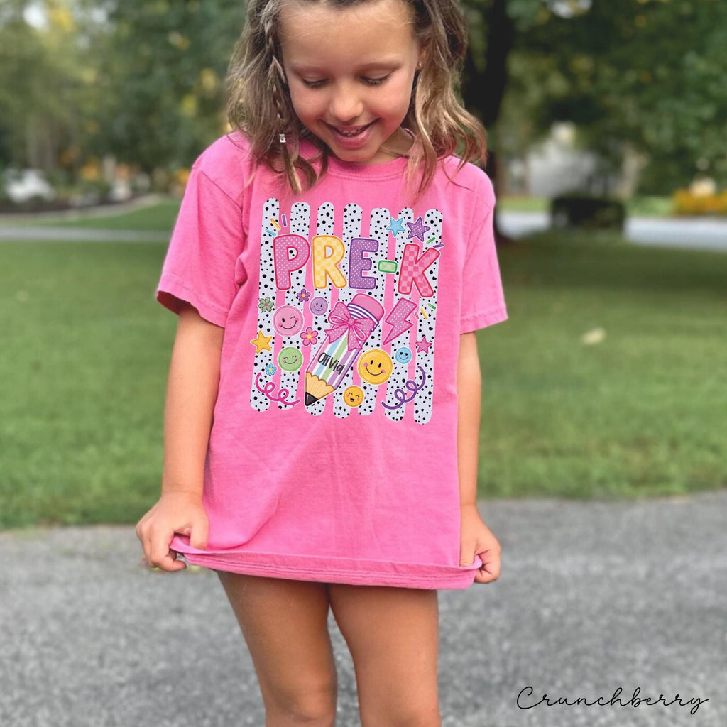 Personalized Pre-K Stripes Custom Striped Back School Tee First Day Pre-Kindergarten (2)