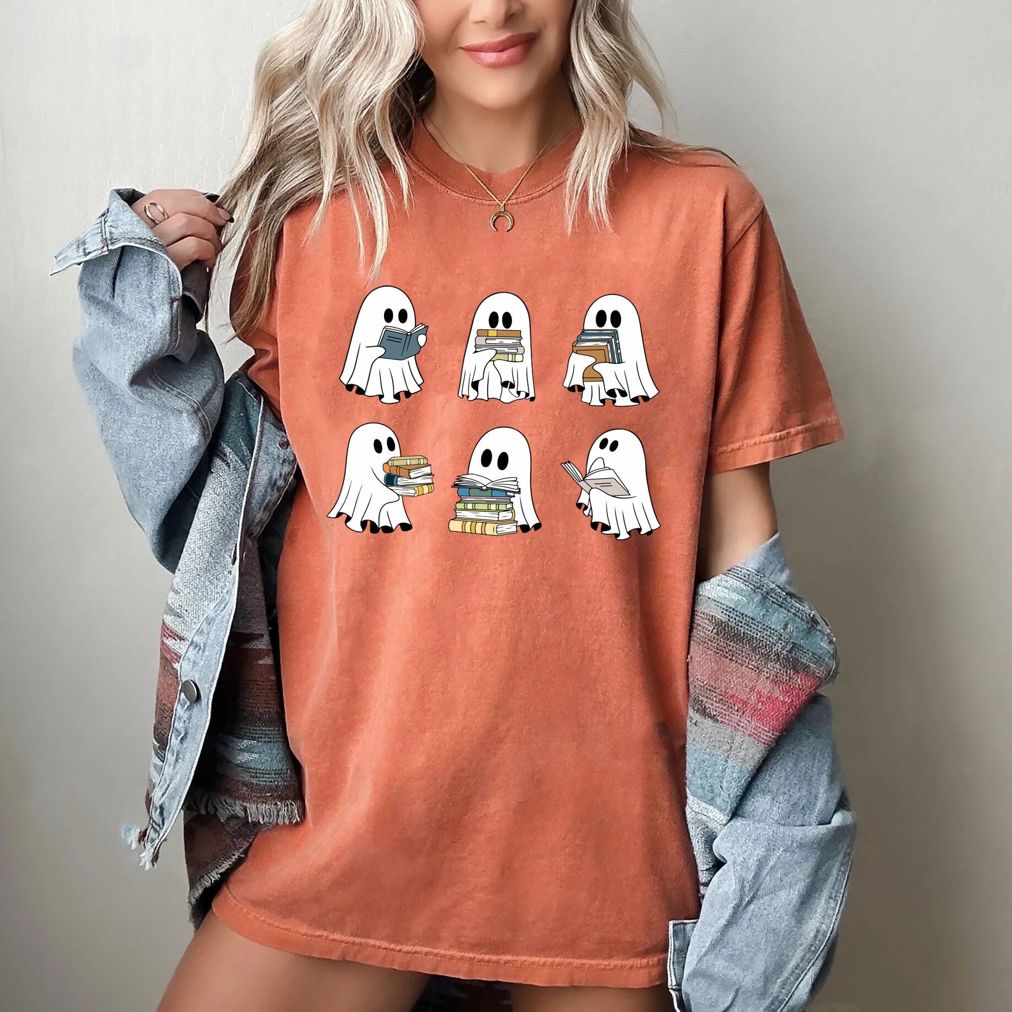 Comfort Colors Ghost Reading Books Bookish Halloween Halloween Teacher Librarian Halloween Ghos (1)