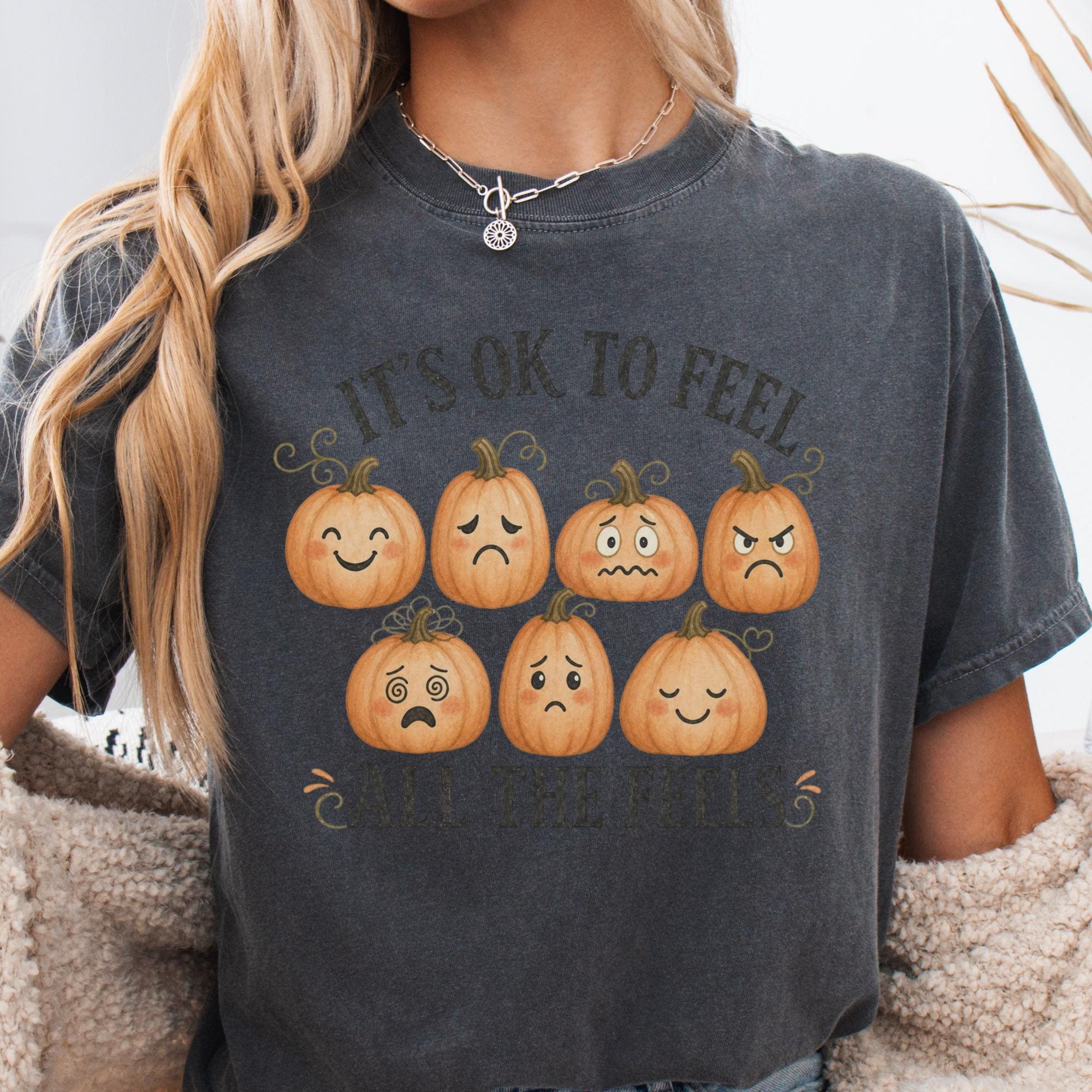 It'S Ok Feel Feels Mental Health Pumpkin Tee Counselor Therapist Fall Emotional Wellness (4)