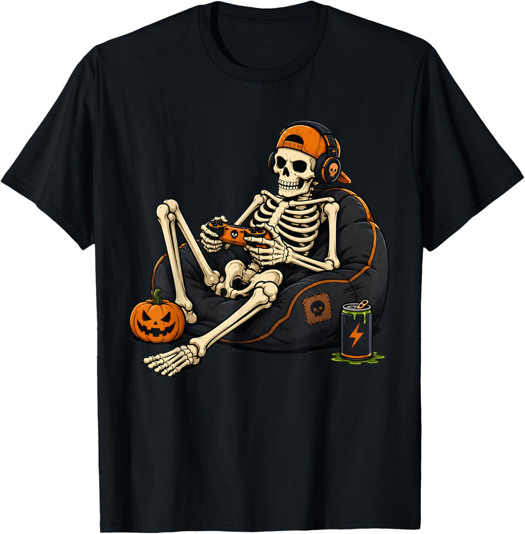 Halloween Skeleton Gamer Video Gaming Unisex T-shirt, Sweatshirt, Hoodie (1)