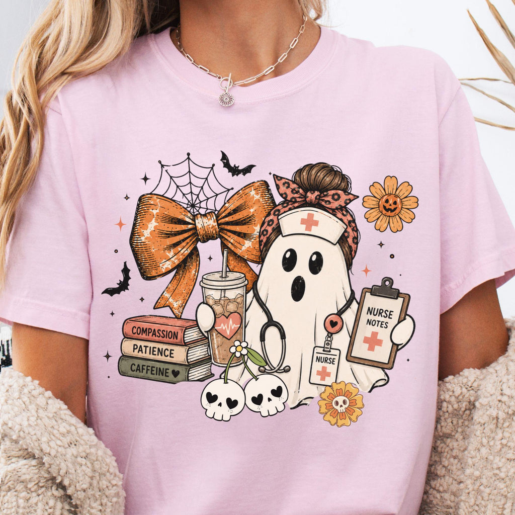 Nurse Halloween Ghost Nurse Bow Collage Tee Spooky Nursing Fall Nurses (3)