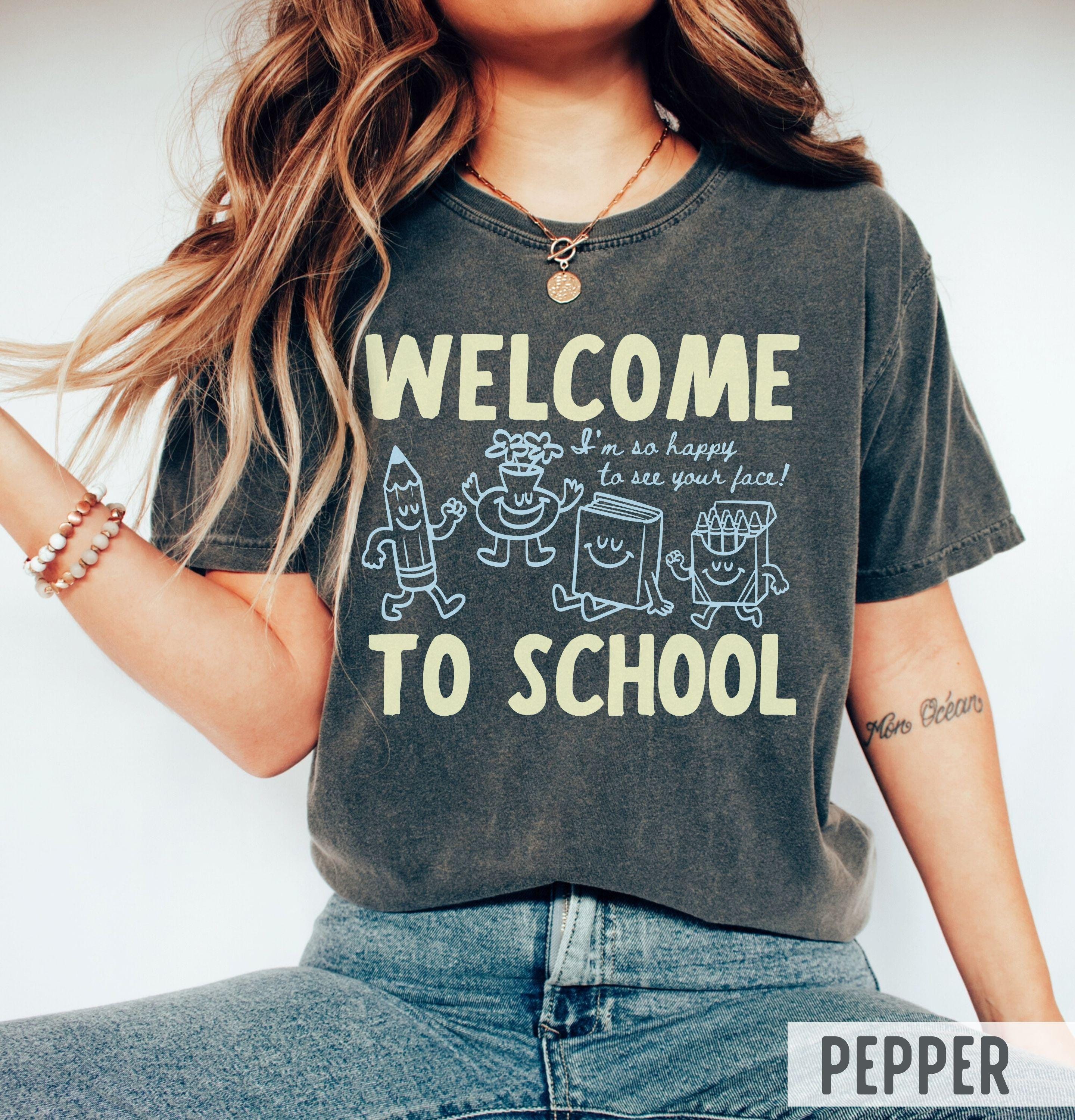 Comfort Colors Welcome School Happy See Face Retro Drawings Back School Tee (2)