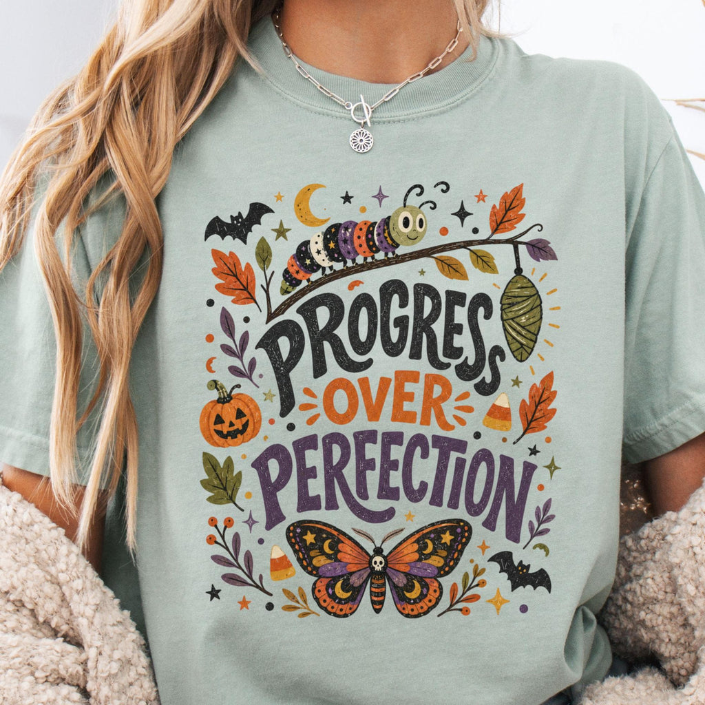 Progress Perfection Halloween Butterfly Growth Mindset Tee Teacher Counselor Teachers Counselors Students (2)