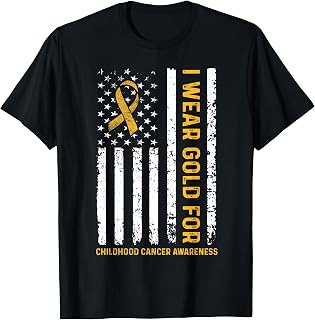 Gold Childhood Cancer Awareness Us Flag Ribbon Unisex T-shirt, Sweatshirt, Hoodie (1)