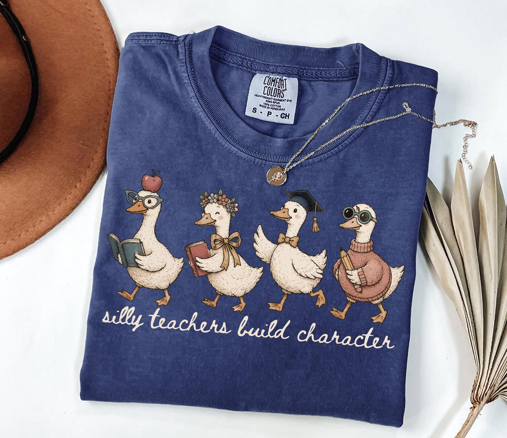 Comfort Colors Silly Teachers Build Character Goose Teacher Back School Teacher Appreciation School Matching Tee (2)