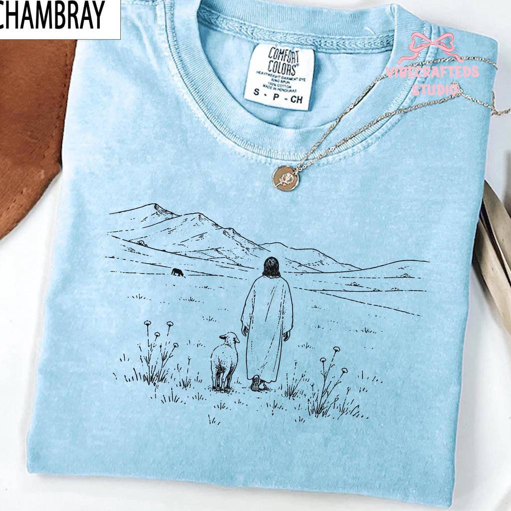 Jesus Shepherd Comfort Colors Christian Mountain Landscape Tee Minimalist Faith Religious Boho Christian (2)