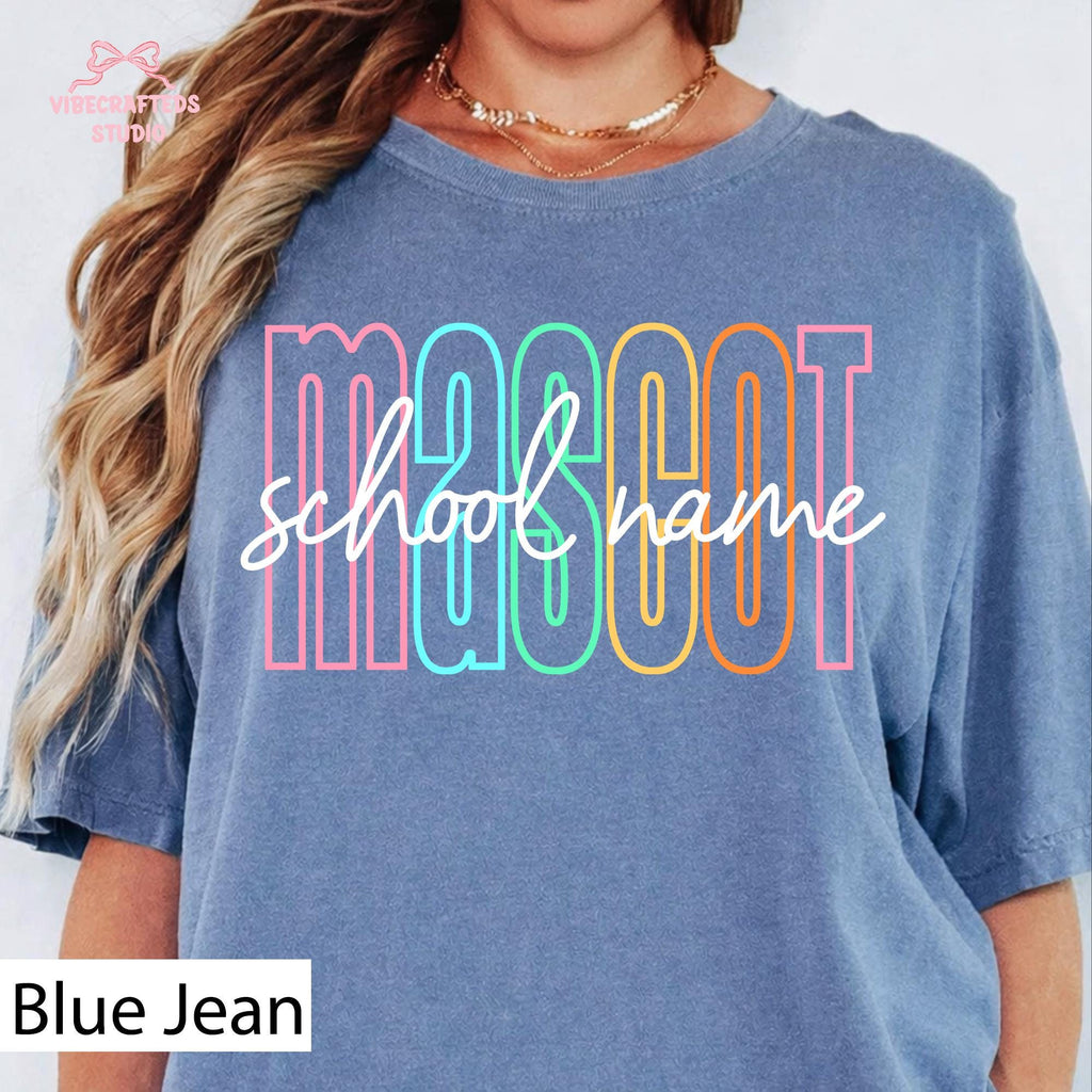 Custom Mascot School Name Comfort Colors Personalized School Spirit Tee Back School Teacher Studen Mascot Team (2)