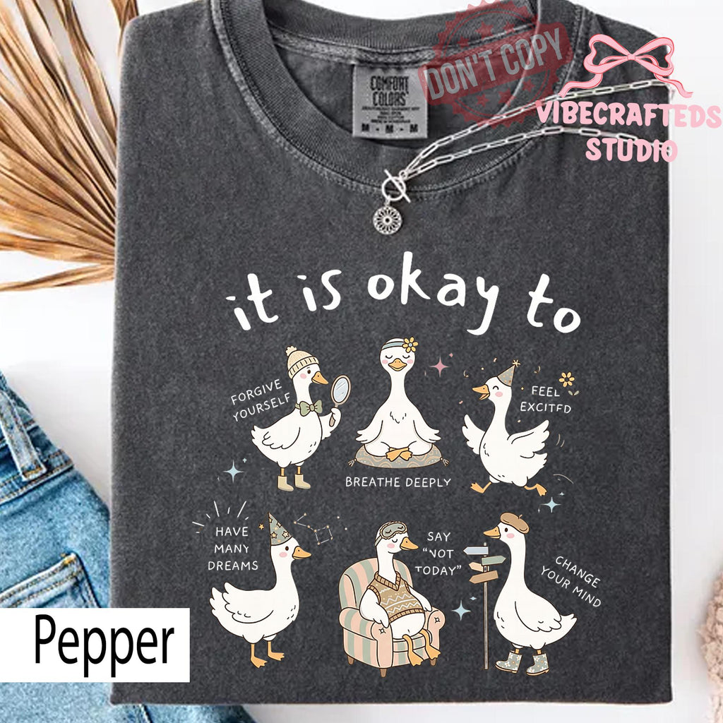 Okay Goose Comfort Colors Mental Health Awareness Self Care Goose Positive Affirmation (3)