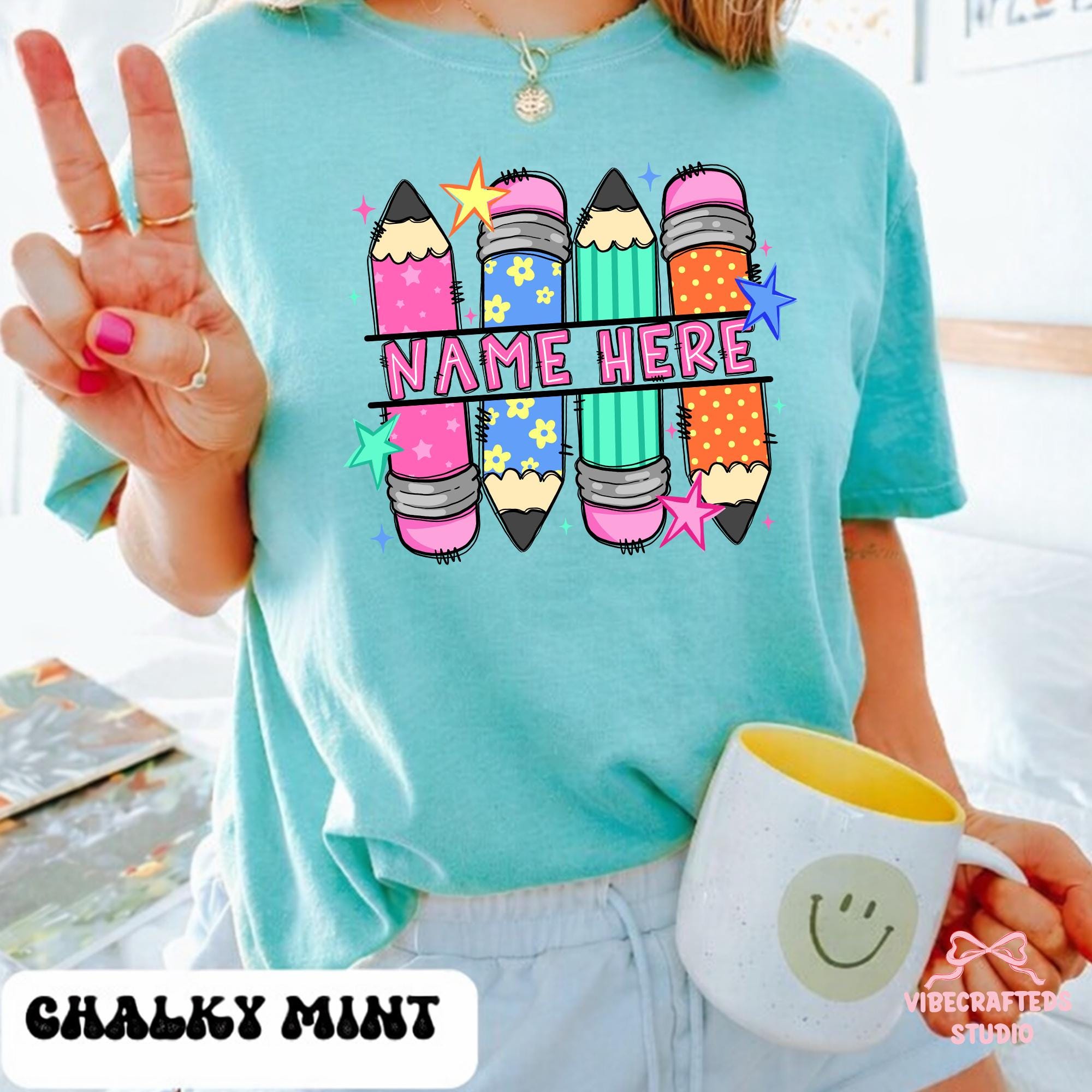 Custom Pencil Name Personalized Teacher Pencil Doodles Back School Tee Comfort Colors Teacher (4)