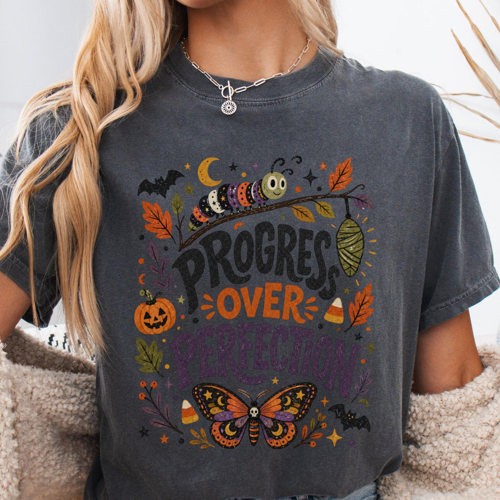 Progress Perfection Halloween Butterfly Growth Mindset Tee Teacher Counselor Teachers Counselors Students (4)