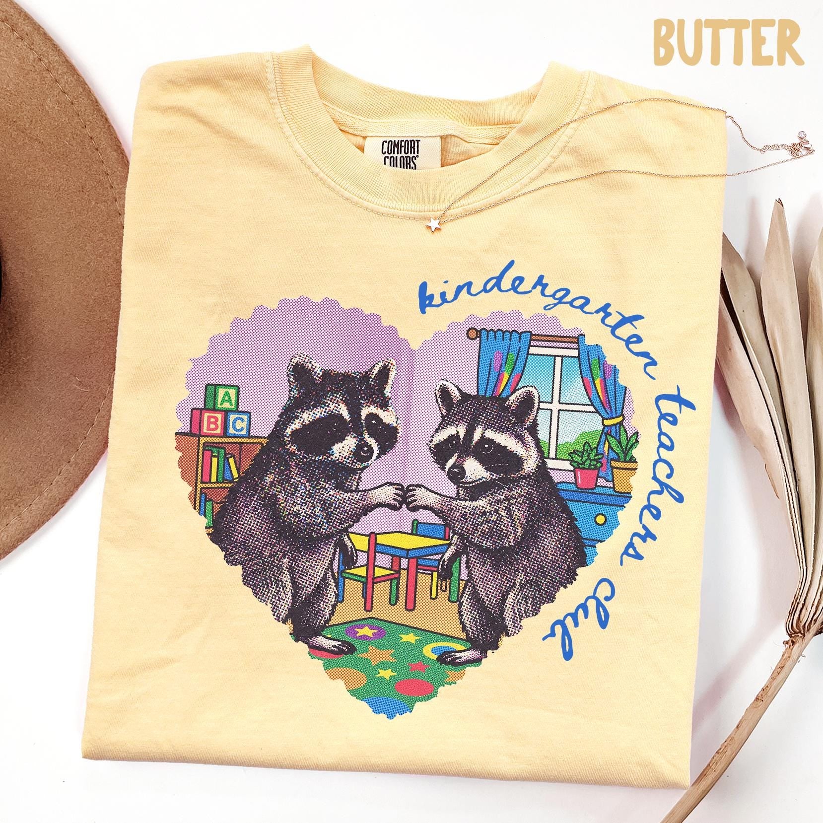 Comfort Colors Kindergarten Raccoon Teacher Tee Kindergarten Back School Kindergarten Department Crew Squad (2)