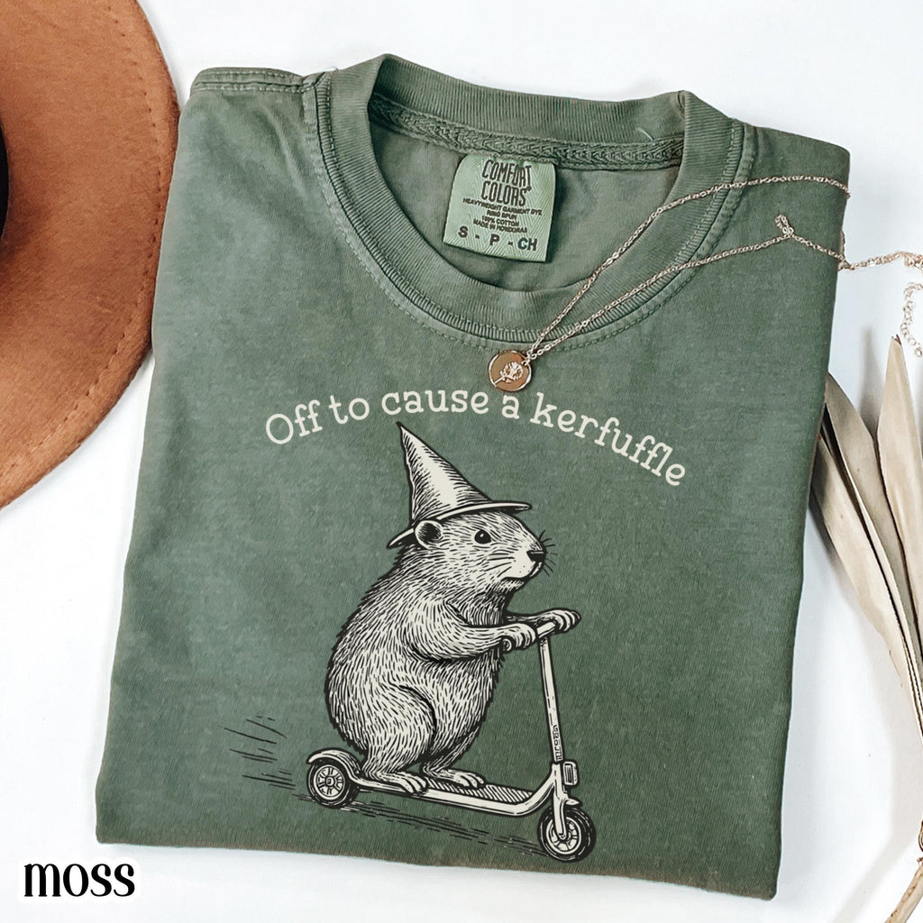 Off Cause Kerfuffle Comfort Colors Groundhog Scooter Silly Animal Mental Health Tee Humor Sarcastic (3)