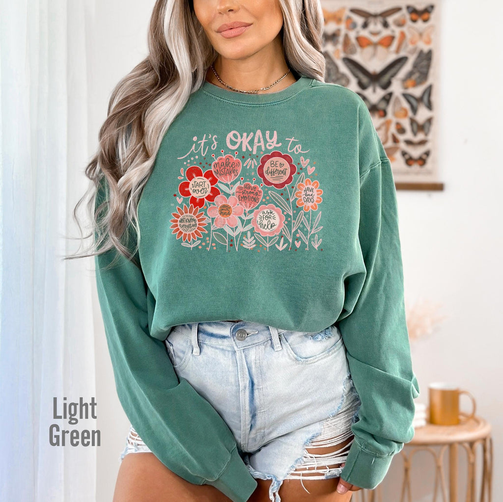 It'S Okay Boho Floral Comfort Colors Flowers Kindness Custom Mental Health (4)