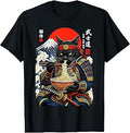 Black Cat Samurai Eats Ramen Japanese Feline Warrior Unisex T-shirt, Sweatshirt, Hoodie (1)