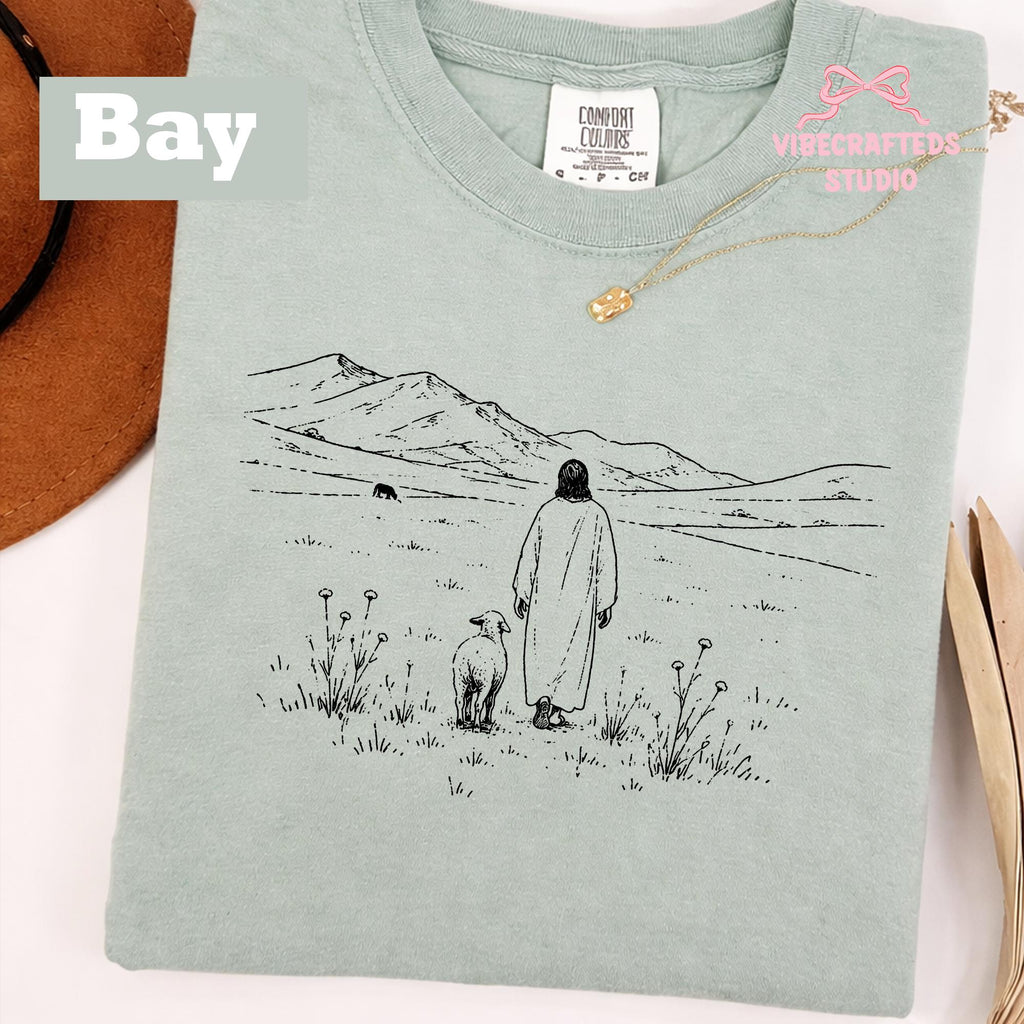 Jesus Shepherd Comfort Colors Christian Mountain Landscape Tee Minimalist Faith Religious Boho Christian (1)