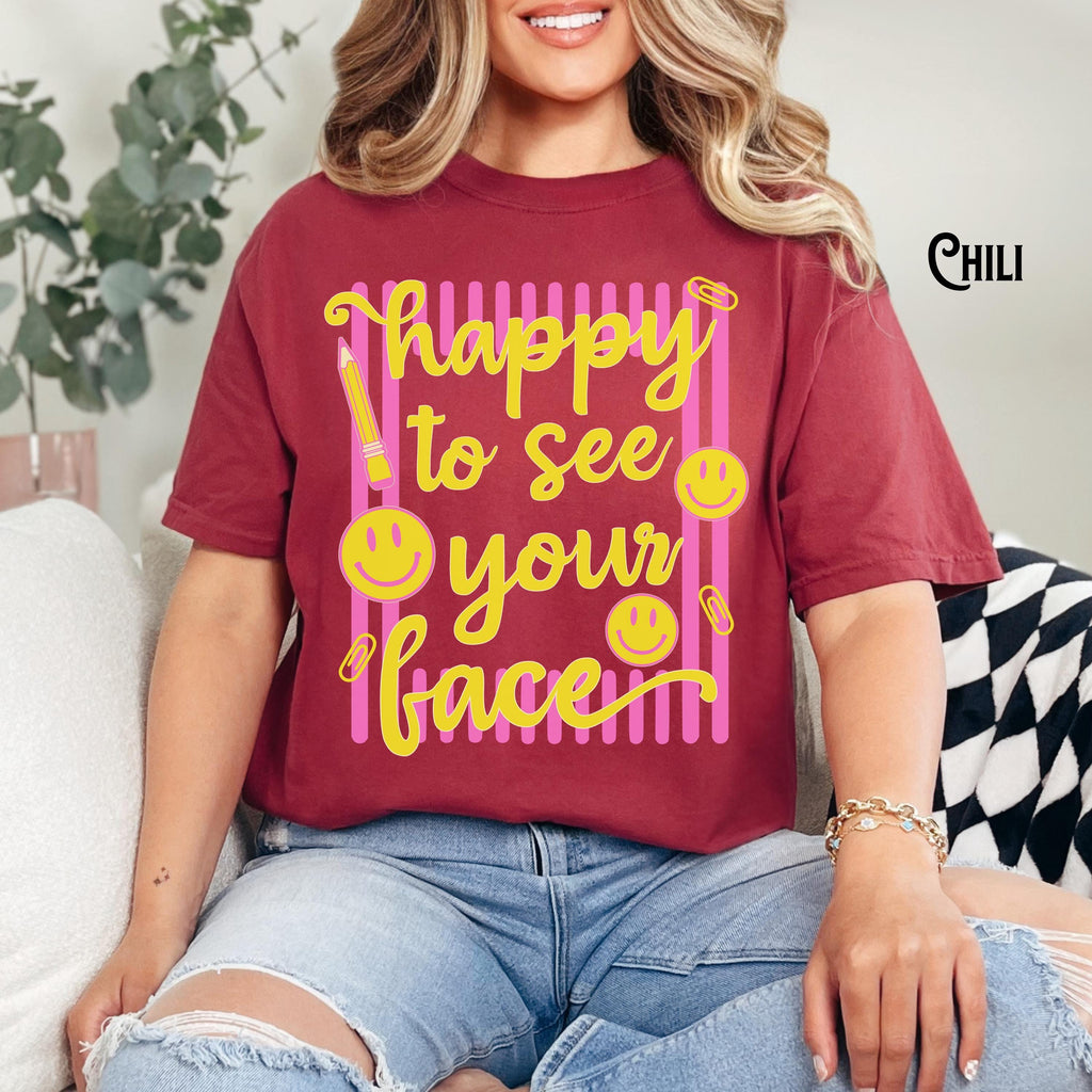 Teacher Back School Teaching Tee Comfort Colors Happy See Face Stripes First Day School Supplies (4)