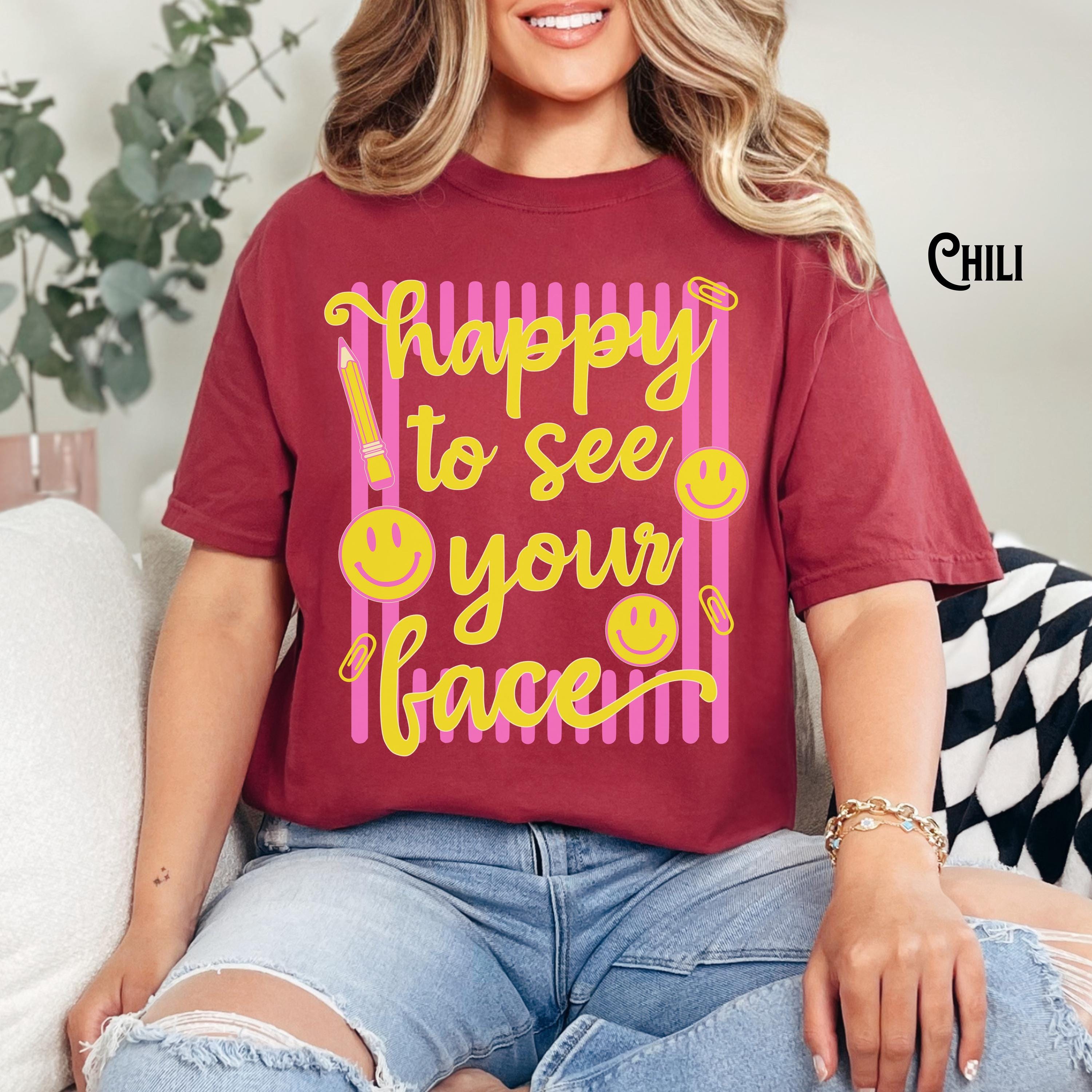 Teacher Back School Teaching Tee Comfort Colors Happy See Face Stripes First Day School Supplies (4)