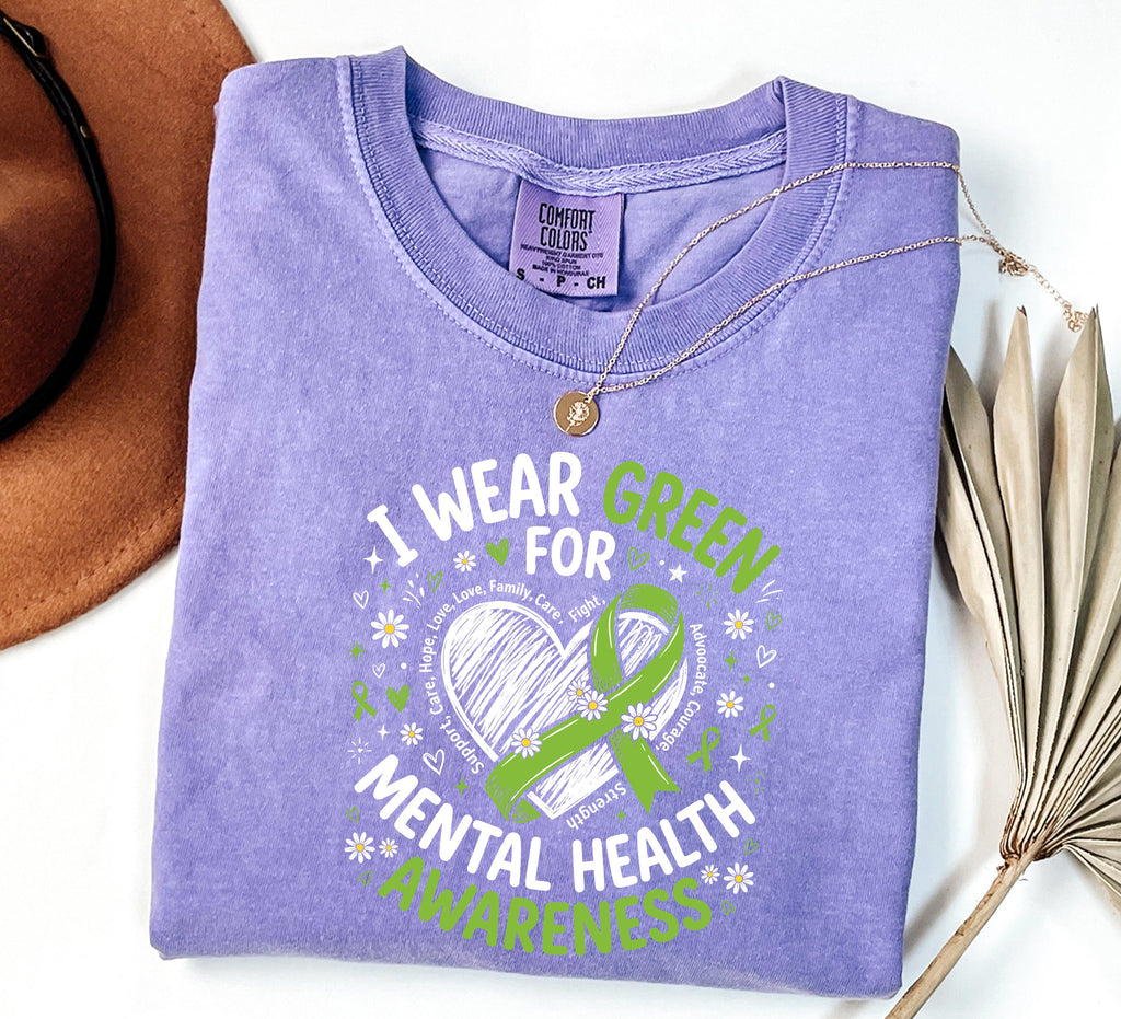 Comfort Colors Mental Health Green Mental Health Awareness Tee Green Ribbon Anxiety Support Therapy (4)