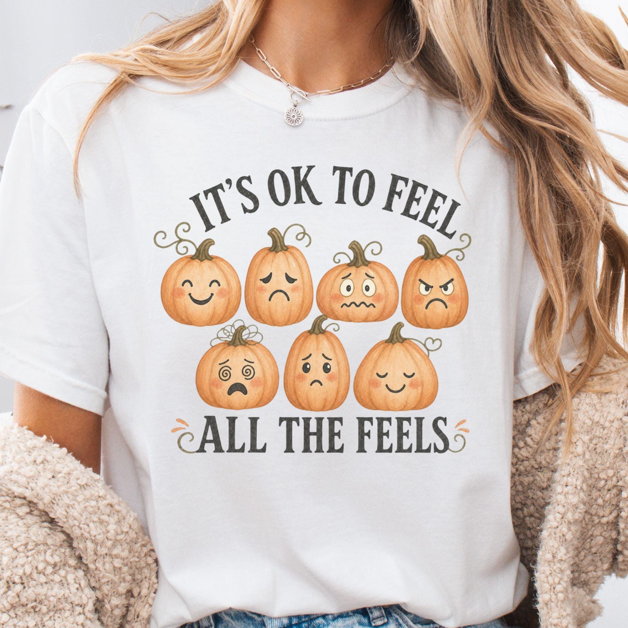 It'S Ok Feel Feels Mental Health Pumpkin Tee Counselor Therapist Fall Emotional Wellness (1)