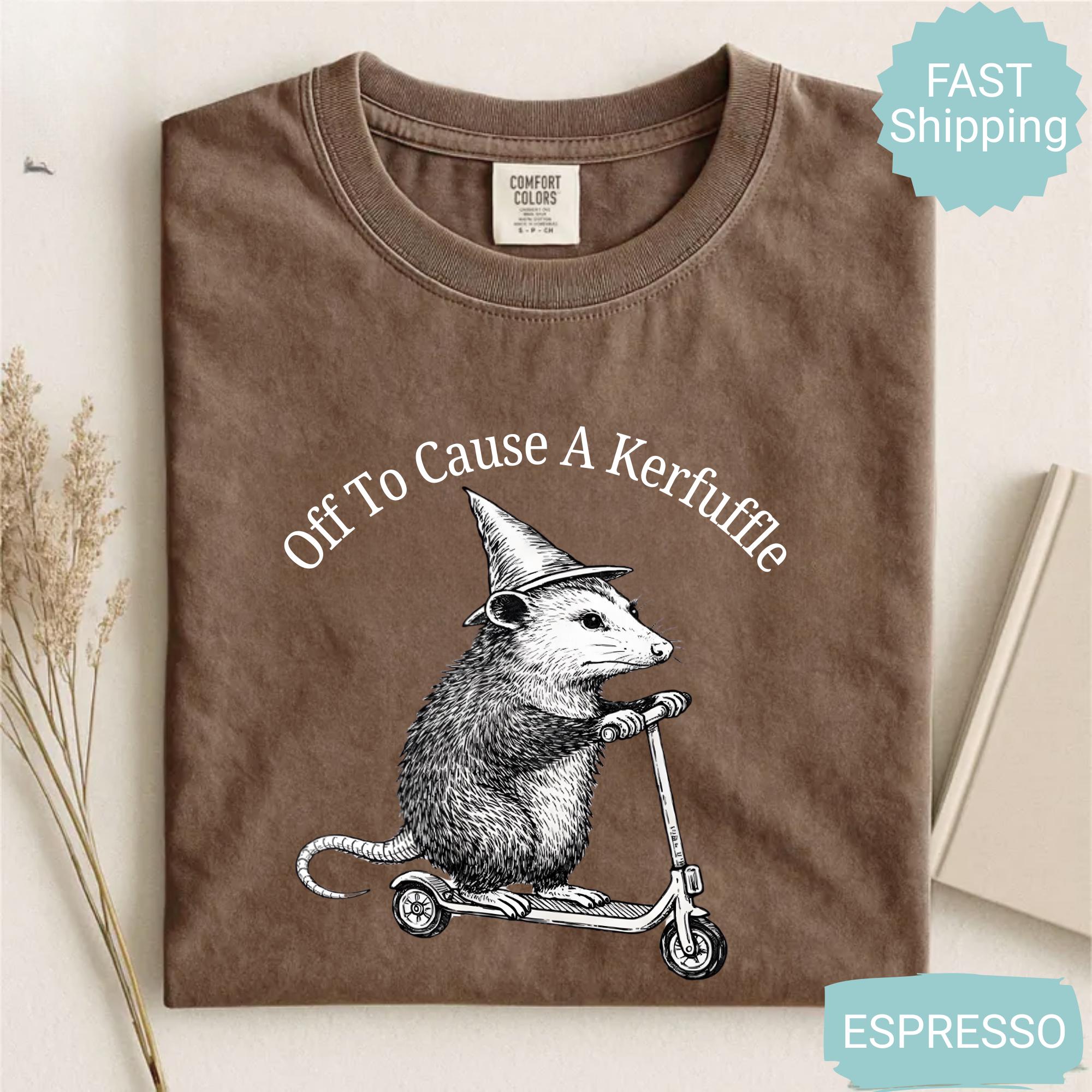 Comfort Colors Off Cause Kerfuffle Opossum Scooter Mental Health Tee Sarcastic Humor Animal Lover (1)