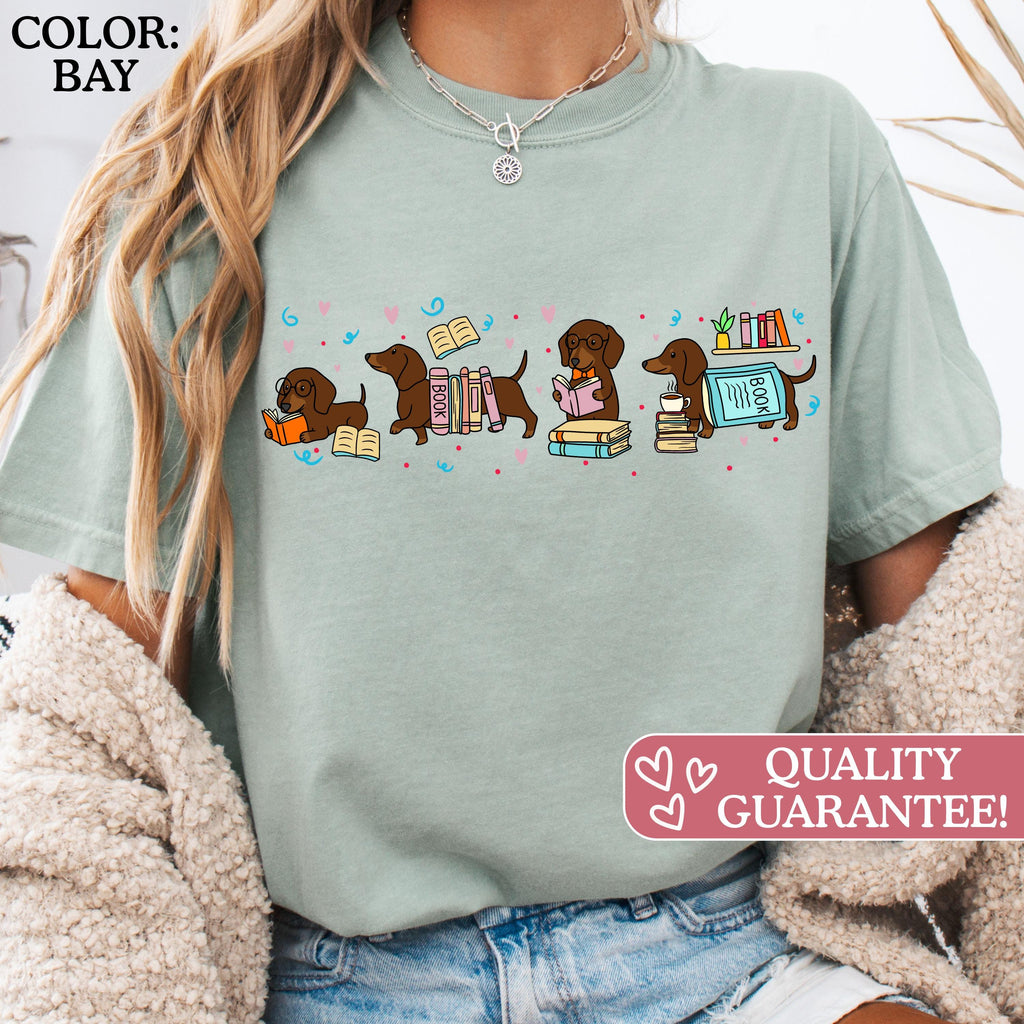 Comfort Colors Dachshund Book Lover Reading Wiener Dog Tee Bookish Doxie Dog Moms (4)