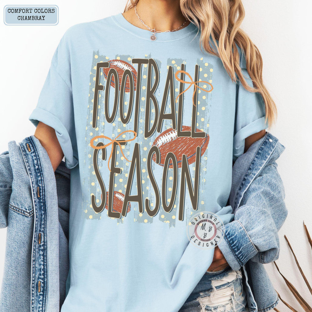 Comfort Colors Football Season Striped Polkado Coquette Game Day Tee Sport Fan Striped (4)