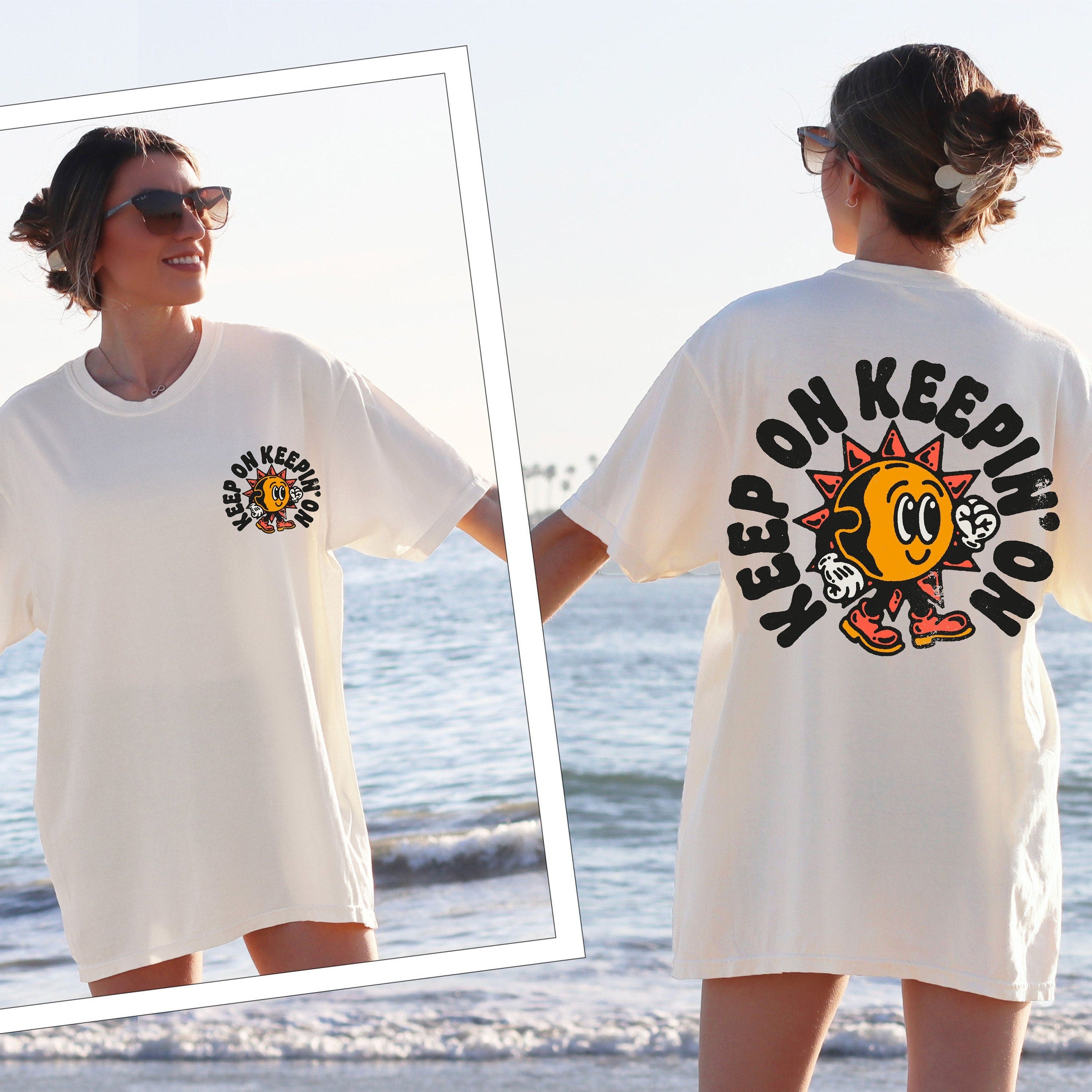 Keep Keepin Retro Positivity Vintage Comfort Colors Oversized Summer Tee Mental Health Groovy Sunshine (3)
