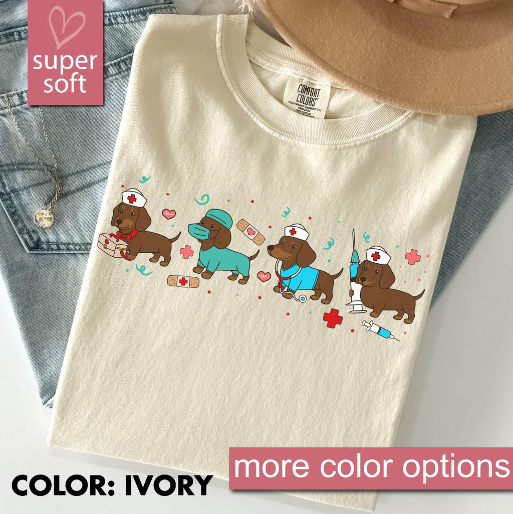 Comfort Colors Dachshund Nurse Wiener Dog Rn Tee Doxie Nurse Nursing School Nurse Appreciation (1)