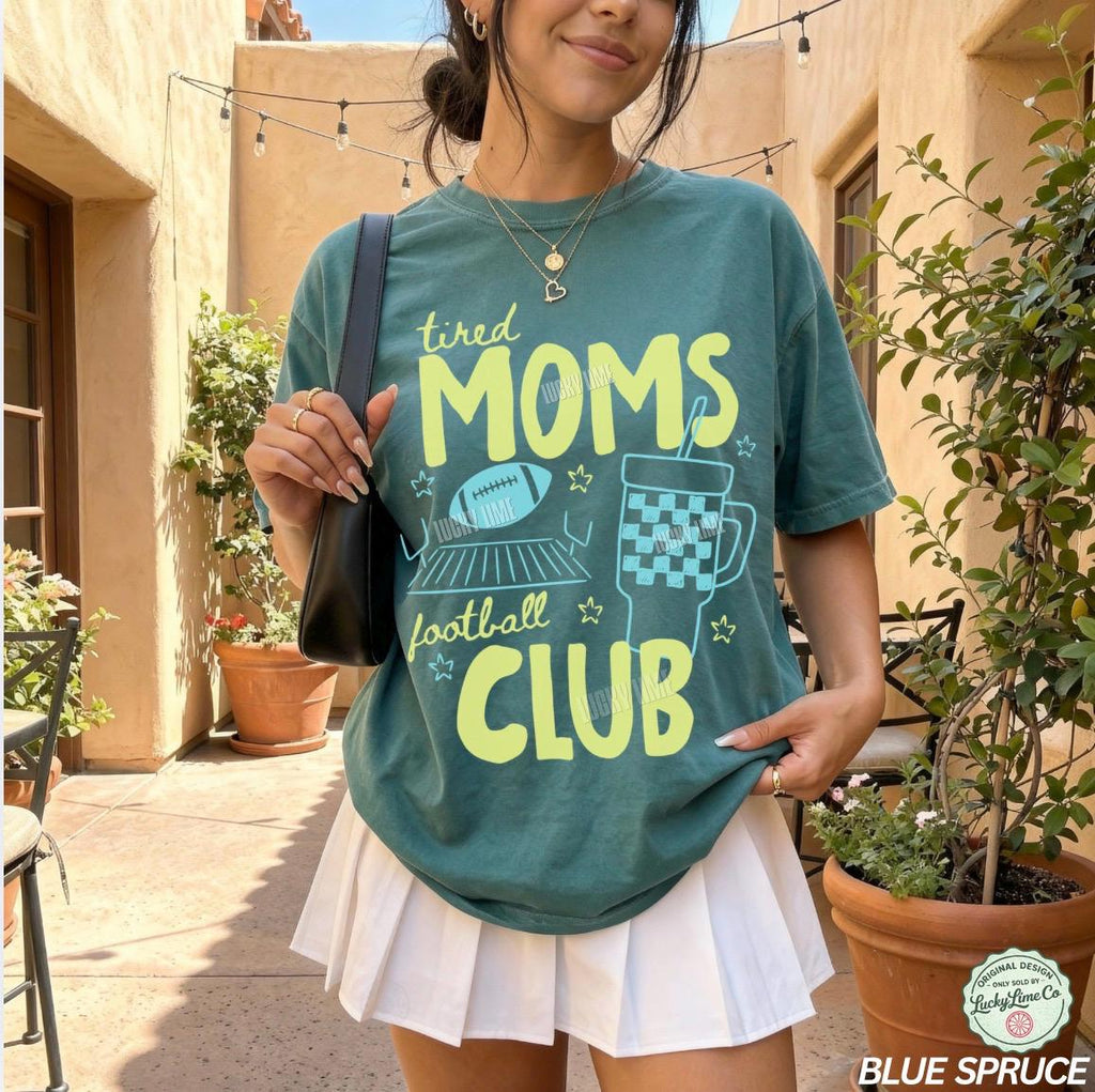 Tired Moms Football Club Sports Mama Football Moms Club Game Day Tee Hand Drawn Sports Mom (2)