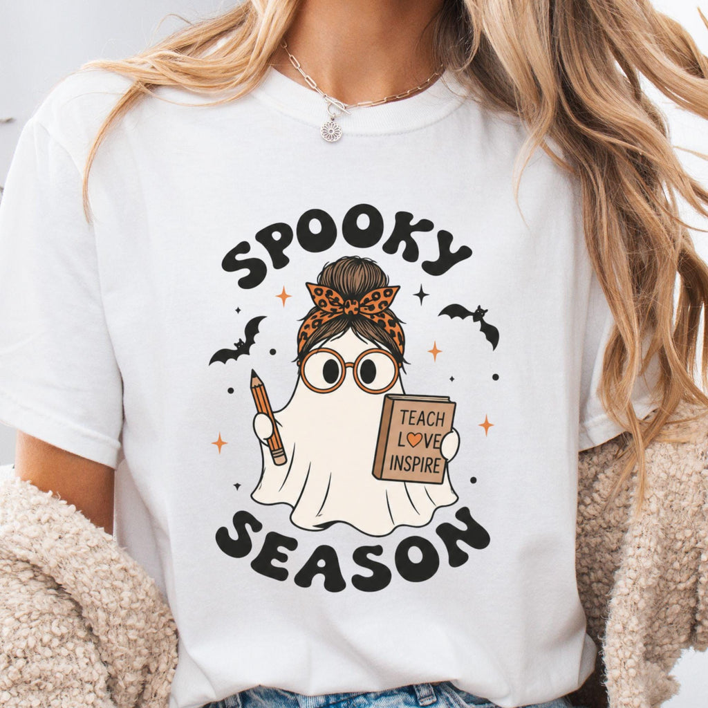Spooky Season Teacher Ghost Teacher Halloween Tee Classroom Fall Educators (1)