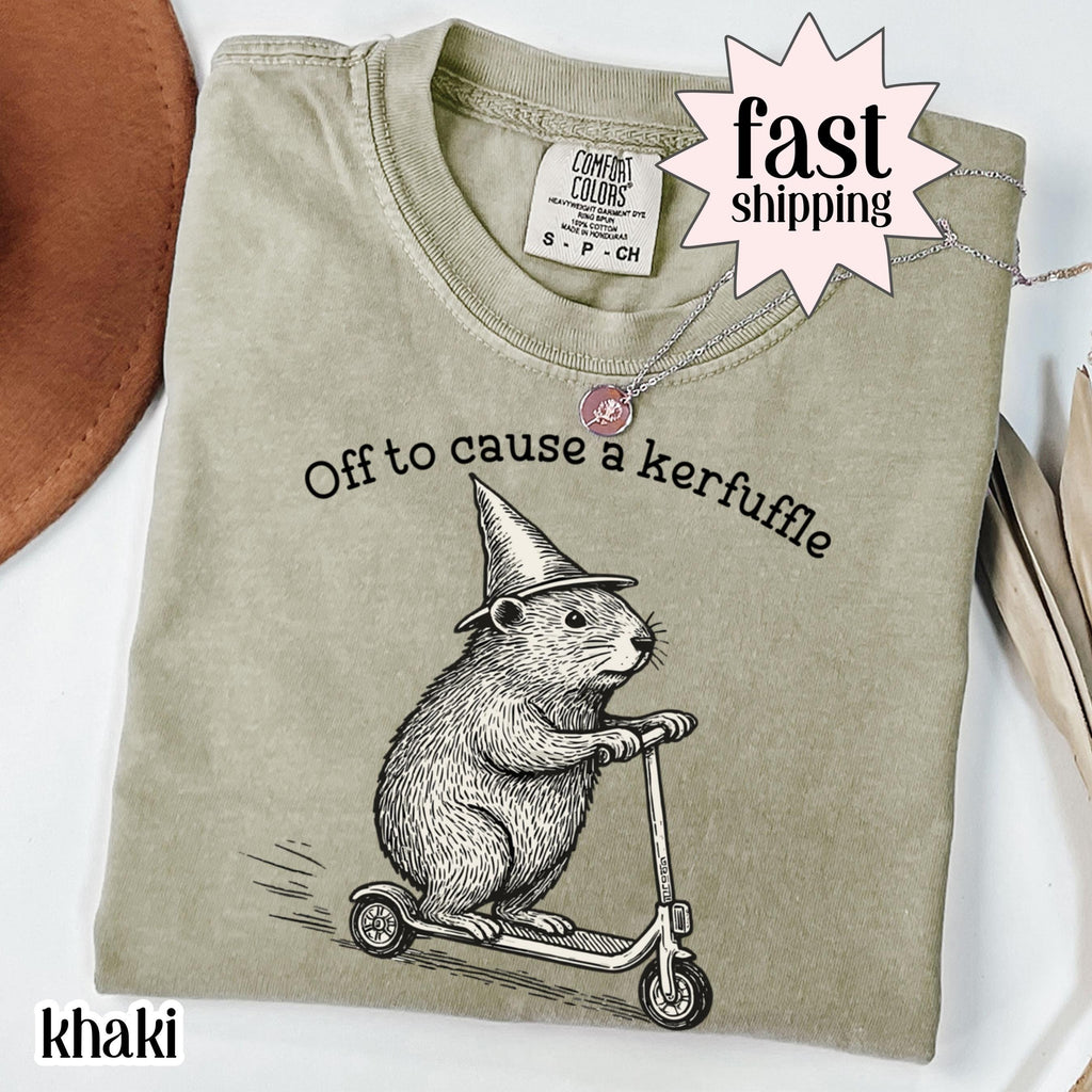 Off Cause Kerfuffle Comfort Colors Groundhog Scooter Silly Animal Mental Health Tee Humor Sarcastic (1)