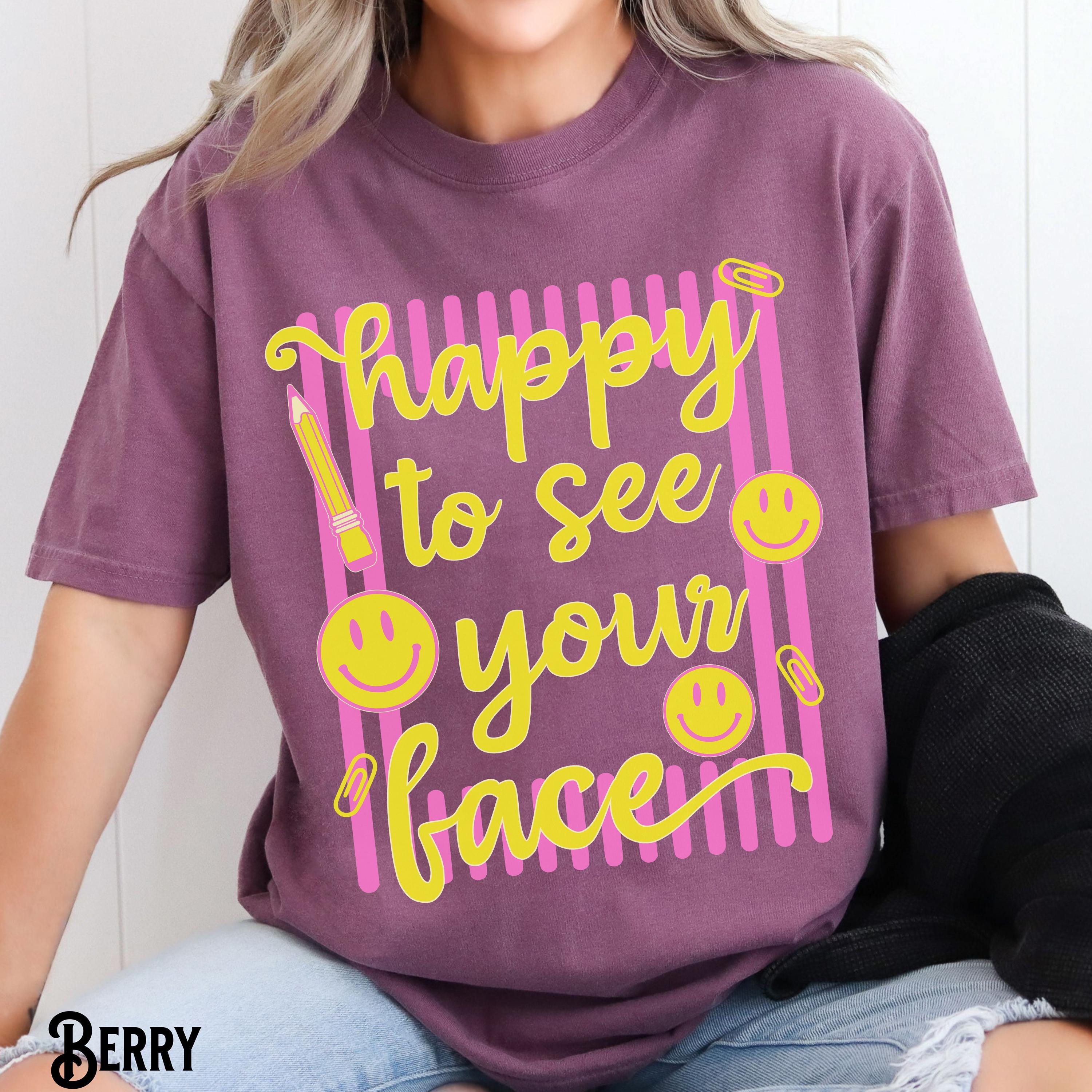 Teacher Back School Teaching Tee Comfort Colors Happy See Face Stripes First Day School Supplies (2)