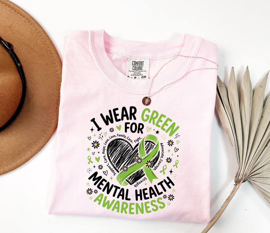 Comfort Colors Mental Health Green Mental Health Awareness Tee Green Ribbon Anxiety Support Therapy (2)