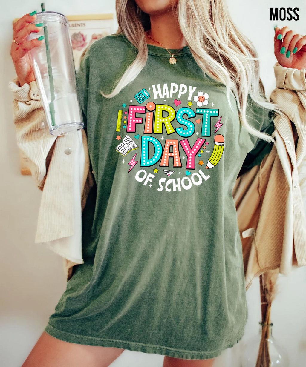Comfort Colors Happy First Day School Teacher Teachers Elementary Teacher First Day School Tee (4)