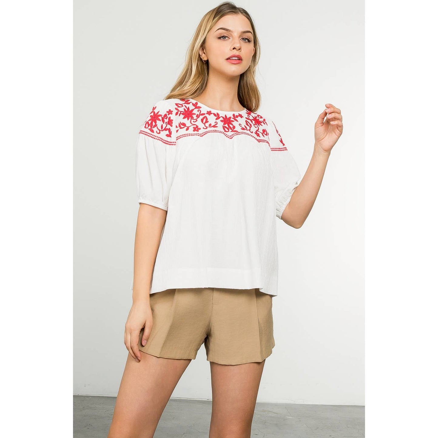 Embroidered Short Sleeve Top
