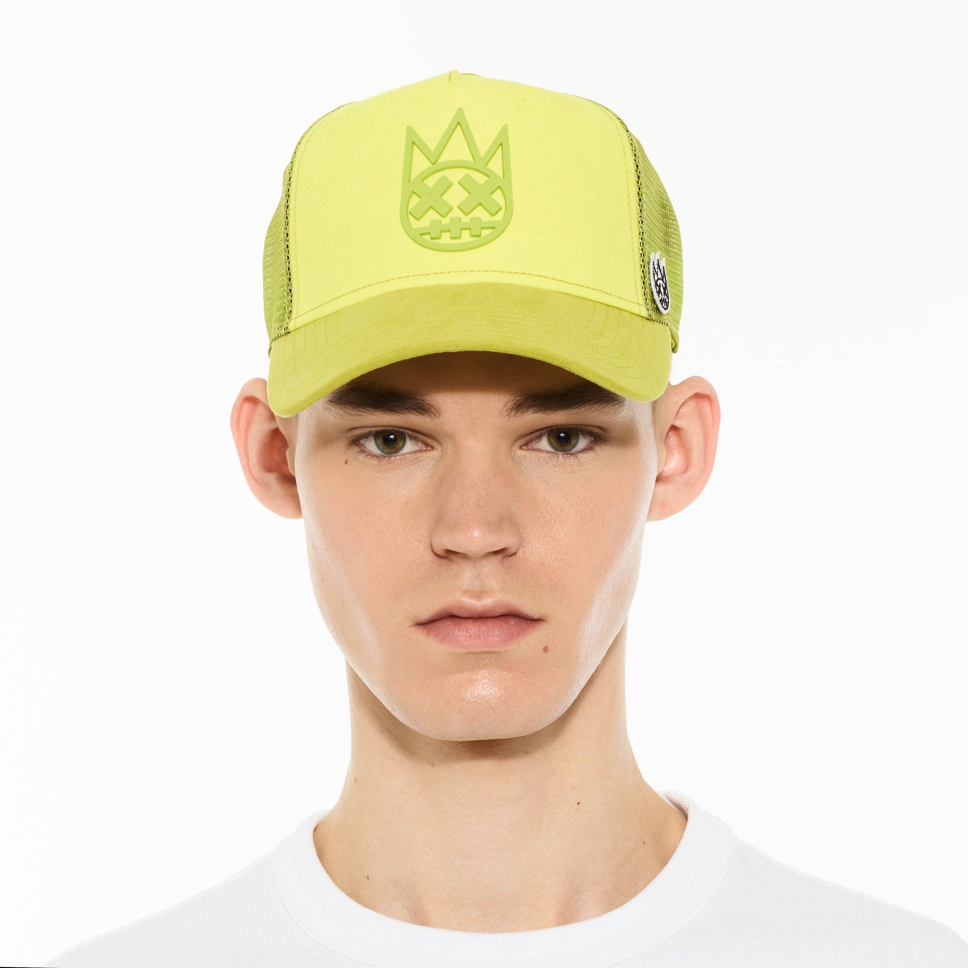 Logo Mesh Back Trucker Hat "Shimuchan" in Neon Yellow