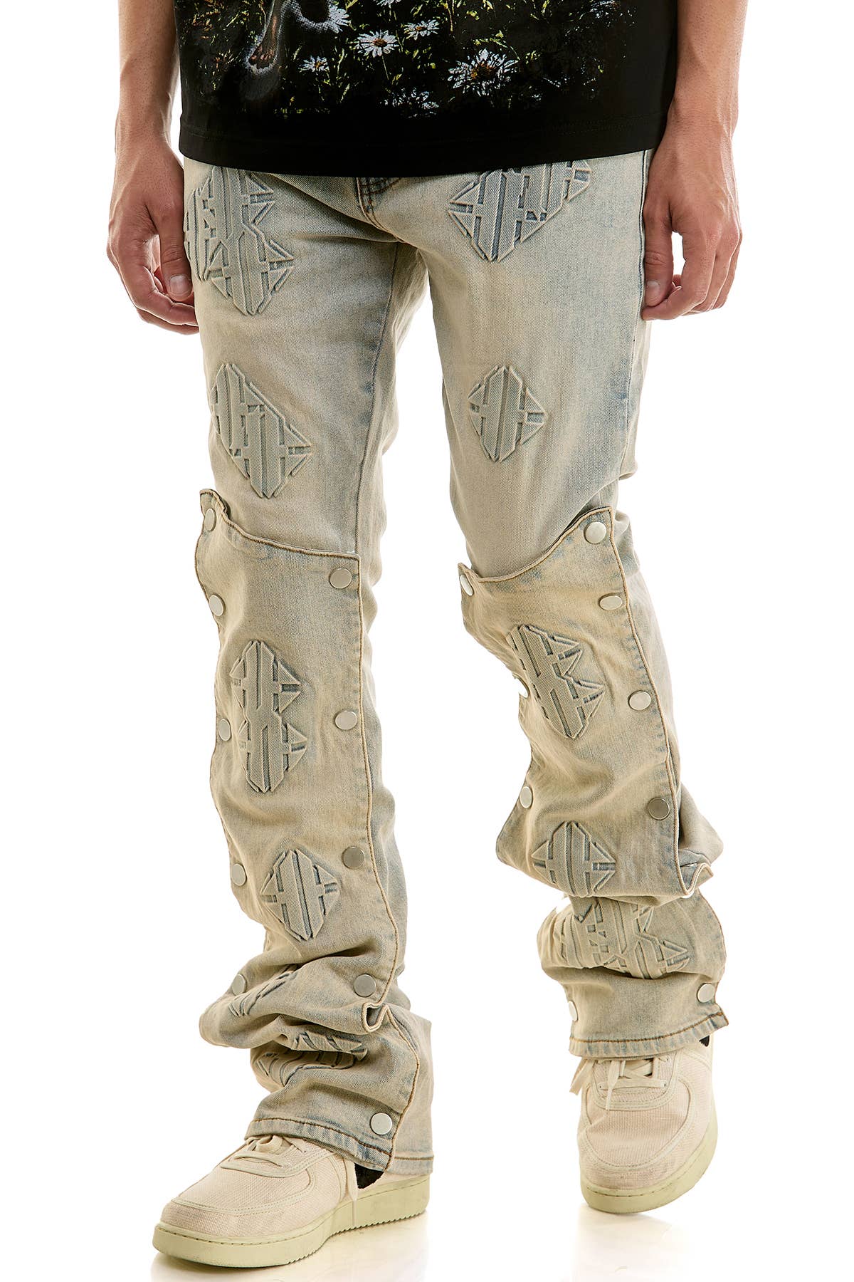 Double-Layered 3D Print Flare Jeans