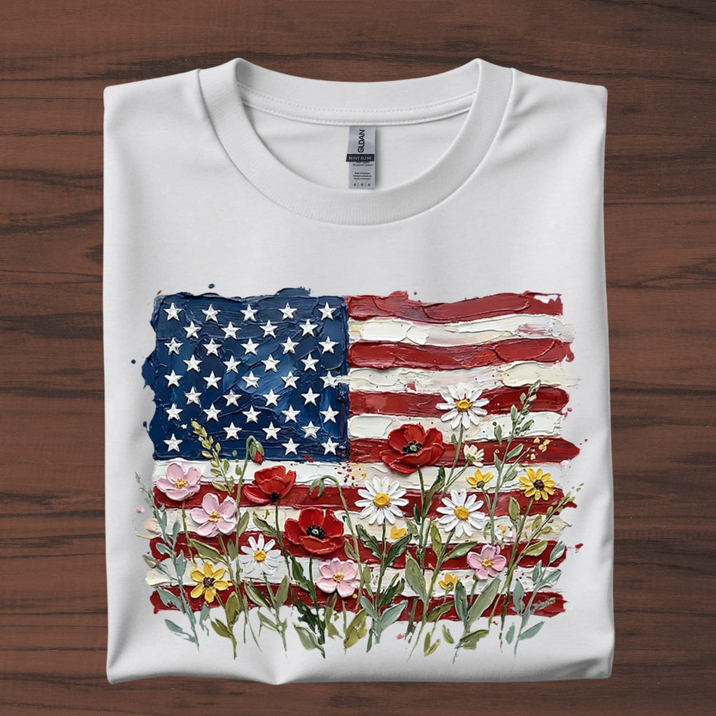 Painted Flag and Flowers Tshirt