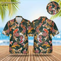 Men's Koi Fish Print Hawaiian Shirt Dark Blue Cotton Button Down Short Sleeve Beach Vacation Tropical