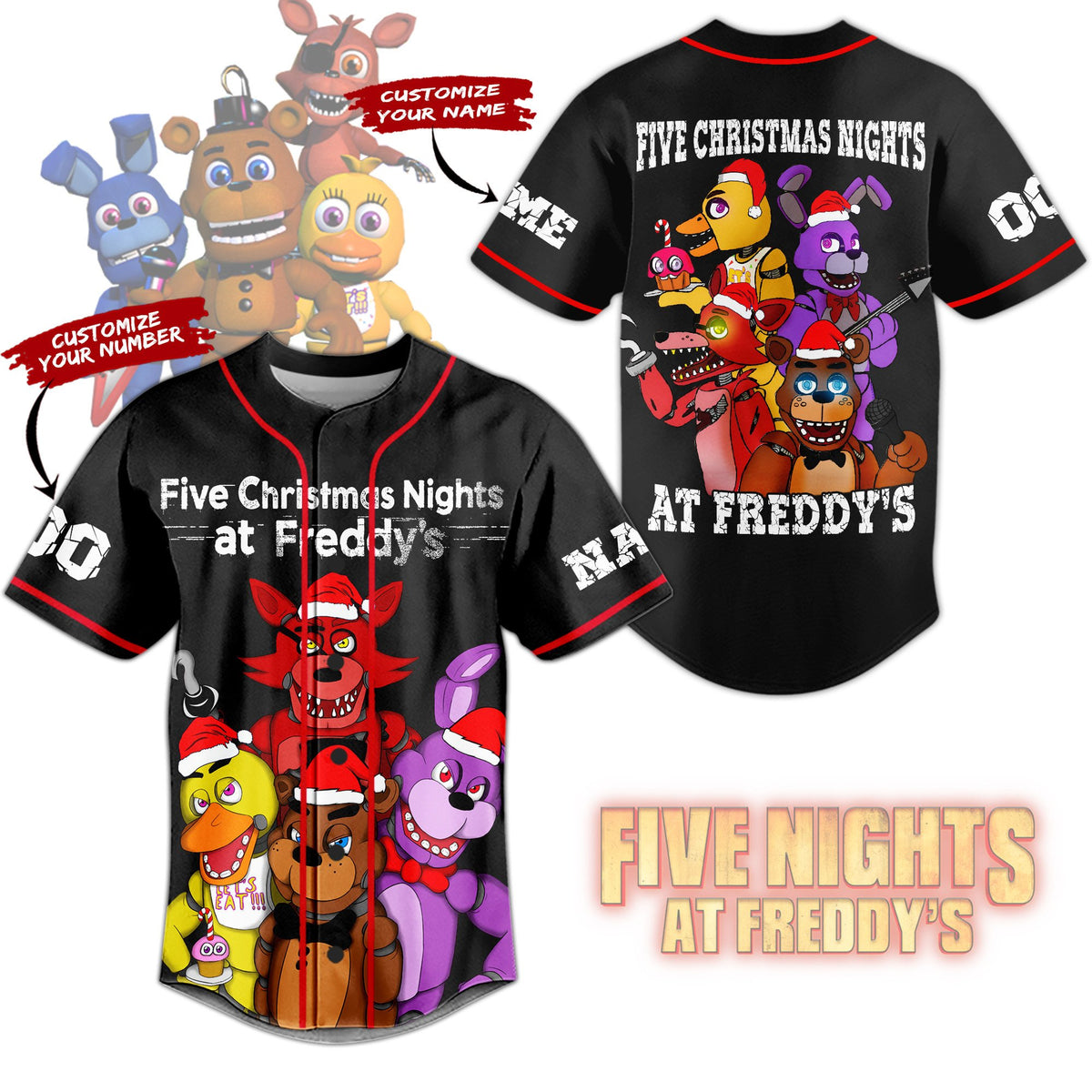 Five Christmas Nights At Freddy's Horror Baseball Jersey