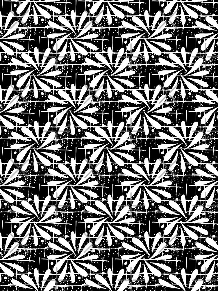 White over Black Abstract Line Art Flower Pattern by BrightMint