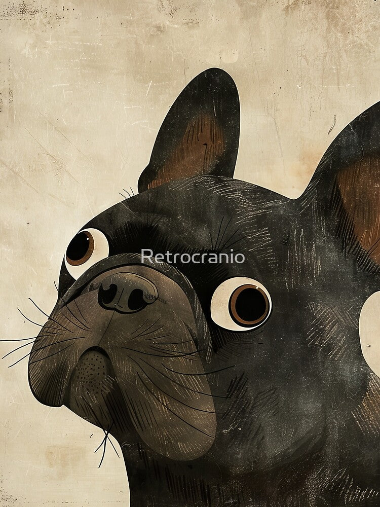 Expressive French Bulldog Close-Up Illustration by Retrocranio