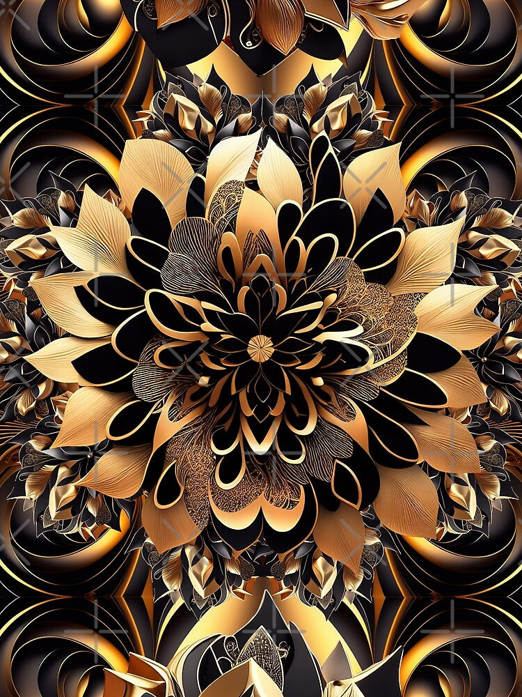 Elegant Luxury Golden Floral Abstract Art by SyanArt