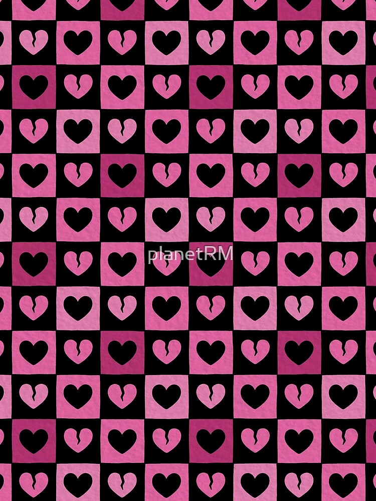 Black Pink Broken Heart Checkered Pattern by planetRM
