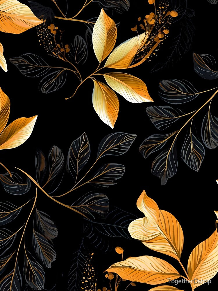 Golden leaves, black background by TogetherDshop