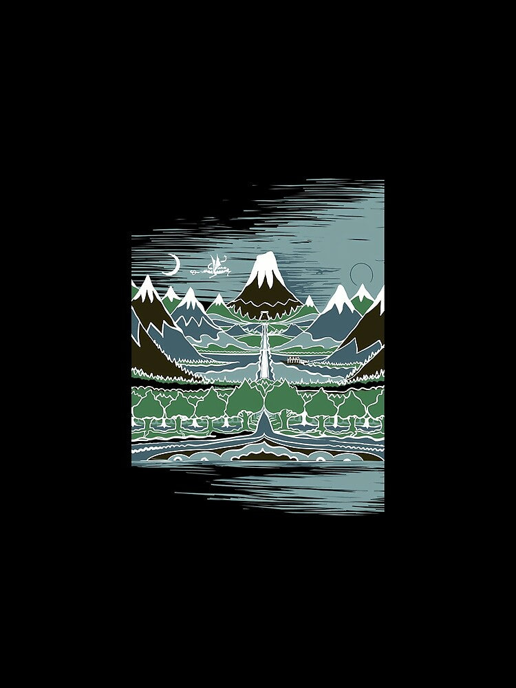 A Halflings journey on a mountain path through an elven wood in the style of J.R.R.Tolkien by morningtimestu