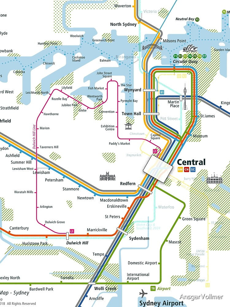 Sydney City Rail Map Square by AnsgarVollmer